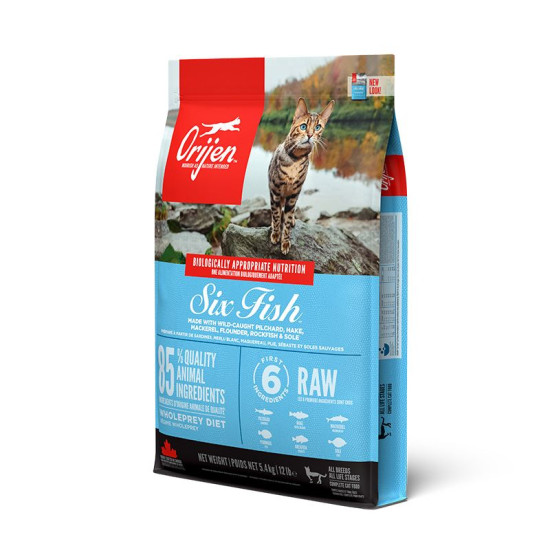ORIJEN Six Fish – hrană uscată fără cereale pentru pisici, cu pește, 5,4 kg